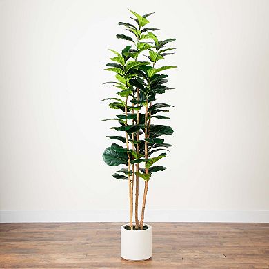 nearly natural 7-ft. Artificial Fiddle Leaf Tree Planter Floor Decor