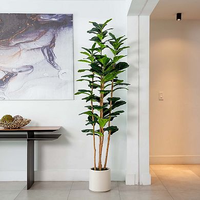 nearly natural 7-ft. Artificial Fiddle Leaf Tree Planter Floor Decor
