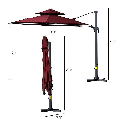 Outsunny 11ft Offset Patio Umbrella with Cross-Base, Rotate, Tilt
