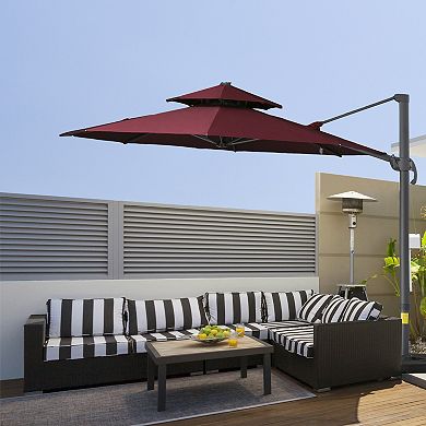 Outsunny 11ft Offset Patio Umbrella with Cross-Base, Rotate, Tilt