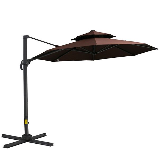 Outsunny 11' Offset Patio Umbrella with Cross-Base, Rotate, Tilt, Brown