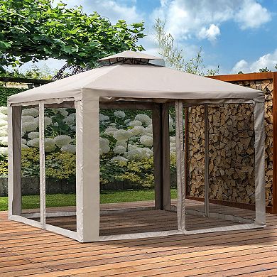 9.5' X 9.5' Outdoor Patio Gazebo Pavilion Canopy Tent W/ 2-tier Roof Steel Frame
