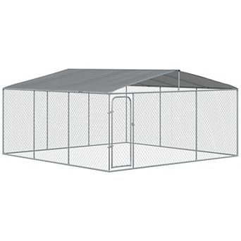 Pawhut Dog Kennel Outdoor Dog Run W/ Canopy