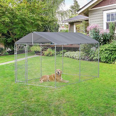 Pawhut Dog Kennel Outdoor Dog Run W/ Canopy