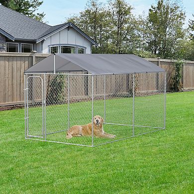 Pawhut Dog Kennel Outdoor Dog Run W/ Canopy