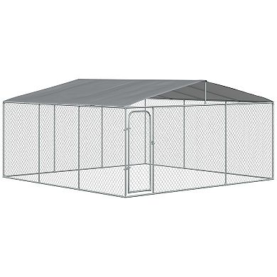 Pawhut Dog Kennel Outdoor Dog Run W/ Canopy