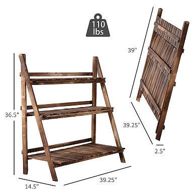 3 Tier Ladder-style Wooden Flower Plant Stand Patio Outdoor Garden Shelf