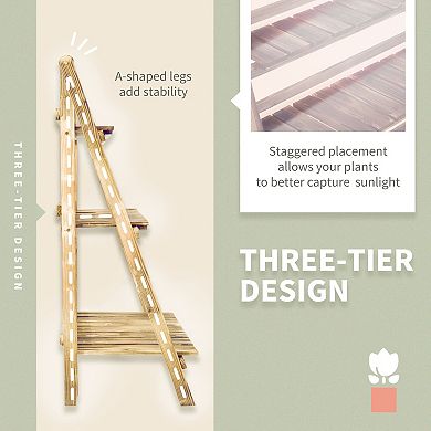 24inch x 14inch x 37inch Wooden 3-Tier Step Style Plant Stand Outdoor Garden Flower Shelf