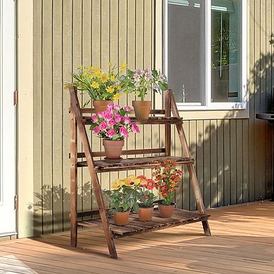 3 Tier Ladder-style Wooden Flower Plant Stand Patio Outdoor Garden Shelf