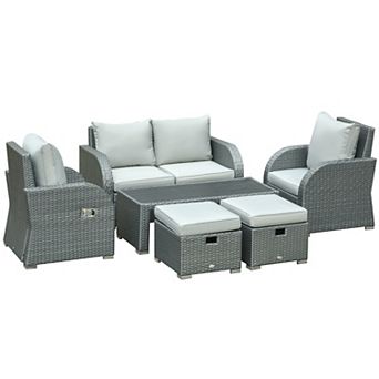 Garden & Backyard 6-seat Patio Deck Couch Set Recline Sofa W/ Washable Cushions