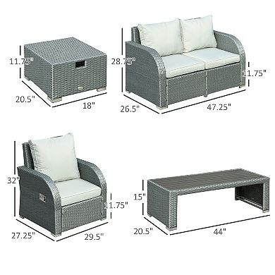 Garden & Backyard 6-seat Patio Deck Couch Set Recline Sofa W/ Washable Cushions