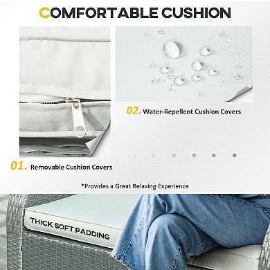 Outsunny 6-Piece Outdoor Rattan Wicker Sofa Set w/ Gas Adjustable Sofa,