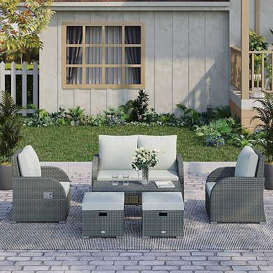 Garden & Backyard 6-seat Patio Deck Couch Set Recline Sofa W/ Washable Cushions