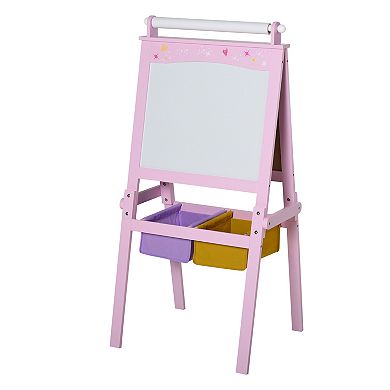 3 In 1 Kid's Wooden Art Easel With Dual-sides And Storage Baskets