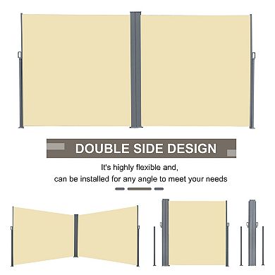 Outsunny Double Retractable Patio Side Awning w/ UV-Resistant Screen,