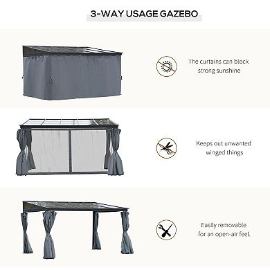 Outsunny 13ft x 9.5ft Outdoor Porch Patio Gazebo with Sloping Polycarbonate Roof