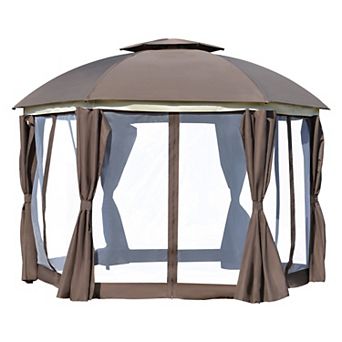 Outsunny 12ft x 12' Round Outdoor Patio Gazebo Canopy with 2 tier Roof