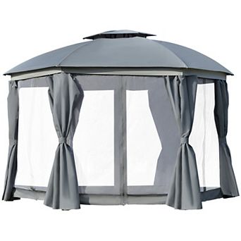 Outsunny 12ft x 12' Round Outdoor Patio Gazebo Canopy with 2 tier Roof