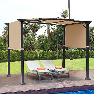 8' X 10' Steel Frame Fabric Outdoor Gazebo Retractable Canopy Shade Awning