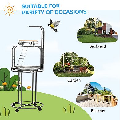 Pawhut Parrot Stand Large Bird Perch Stand With Toy Hook & 3 Ladders