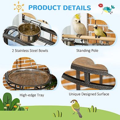 Pawhut Parrot Stand Large Bird Perch Stand With Toy Hook & 3 Ladders