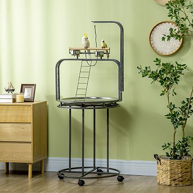 Pawhut Parrot Stand Large Bird Perch Stand With Toy Hook & 3 Ladders