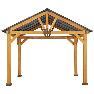 11 X 13 Wood Framed Hardtop gazebo With Metal roof And Ceiling Hook