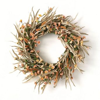 Haven Living Artificial 24" Grass and Bunny Tail Wreath, Brown