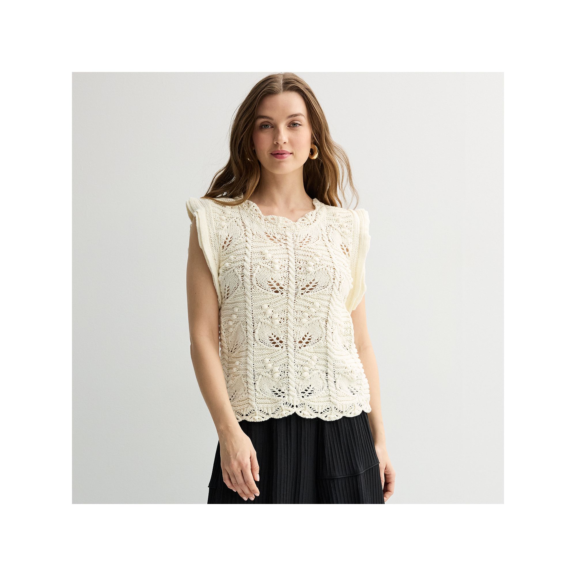 Womens Laurel Grey Textured Sweater Vest, Size: Small, Ivory
