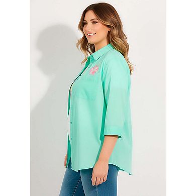 Woman Within Plus Size 2-Piece Embroidered Poplin Tunic And Tee Set