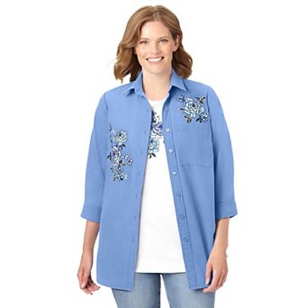 Woman Within Plus Size 2 pc Embroidered Poplin Tunic And Tee Set