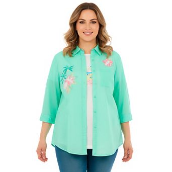 Woman Within Plus Size 2 pc Embroidered Poplin Tunic And Tee Set