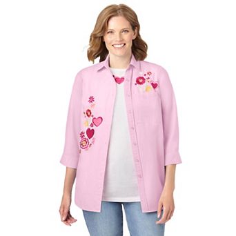 Woman Within Plus Size 2 pc Embroidered Poplin Tunic And Tee Set