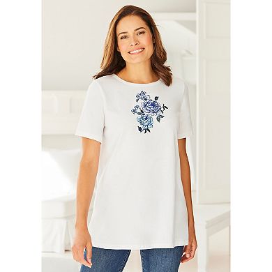 Woman Within Plus Size 2-Piece Embroidered Poplin Tunic And Tee Set