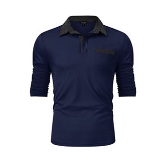 Men's Polo Shirts Long Sleeve Golf Shirts Business Casual Button Collar Shirts