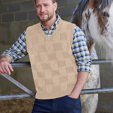 Men's V Neck Sweater Vest Checkered Sleeveless Pullover Knitwear Business Casual Knitted Sweater