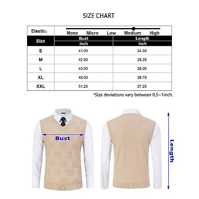 Men's V Neck Sweater Vest Checkered Sleeveless Pullover Knitwear Business Casual Knitted Sweater