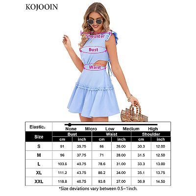Women's Ruffle Cap Sleeve Crew Neck Layered Elastic Empire Waist Tie Back  Solid Mini Dress