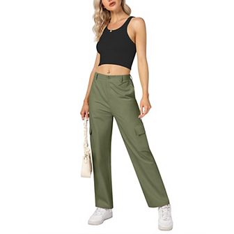 Cargo Pants Women Baggy Casual High Waisted Straight Leg Pants Loose Trousers with Pockets