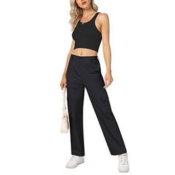 Cargo Pants Women Baggy Casual High Waisted Straight Leg Pants Loose Trousers with Pockets