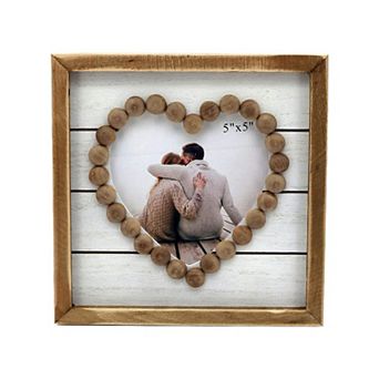 Parisloft Wood Bead Accent Loved Themed Tabletop Picture Frame 5x5 in Photo