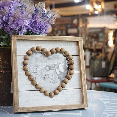 Parisloft Wood Bead Accent Loved Themed Tabletop Picture Frame 5x5 in Photo