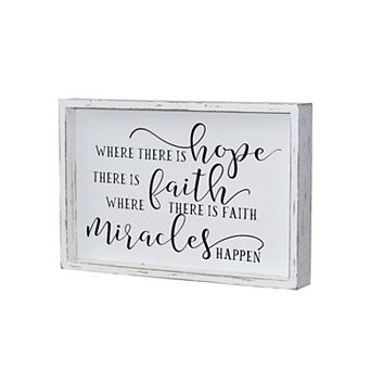 Parisloft Where There Is Hope There Is Faith Wood Wall Framed Sign, White Washed, 11.8"W x 7.8"H