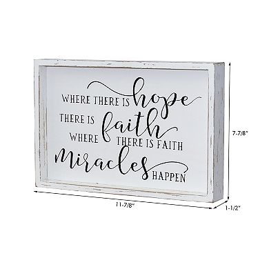 Parisloft Where There Is Hope There Is Faith Wood Wall Framed Sign, White Washed, 11.8"W x 7.8"H