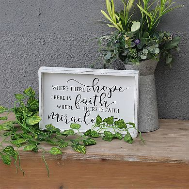 Parisloft Where There Is Hope There Is Faith Wood Wall Framed Sign, White Washed, 11.8"W x 7.8"H