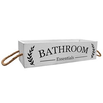 Parisloft Rustic Bathroom Wood Box, White Washed, 15.75 x 6.1 x 4 in