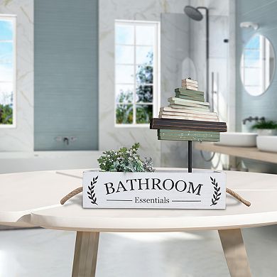 Parisloft Rustic Bathroom Wood Box, White Washed, 15.75 x 6.1 x 4 inches