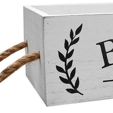 Parisloft Rustic Bathroom Wood Box, White Washed, 15.75 x 6.1 x 4 inches