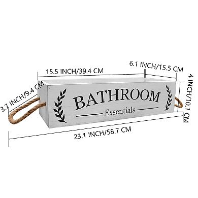 Parisloft Rustic Bathroom Wood Box, White Washed, 15.75 x 6.1 x 4 inches