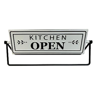 Parisloft Kitchen Open/Closed Swivel Metal Tabletop Sign Decor, White, 12"W x 4.8"H